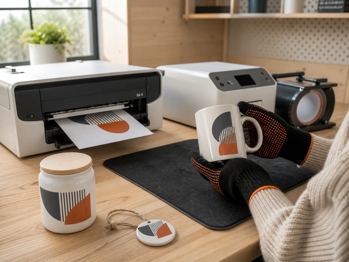 Sublimering av krus og produkter med sublimeringsskriver og varmepresse